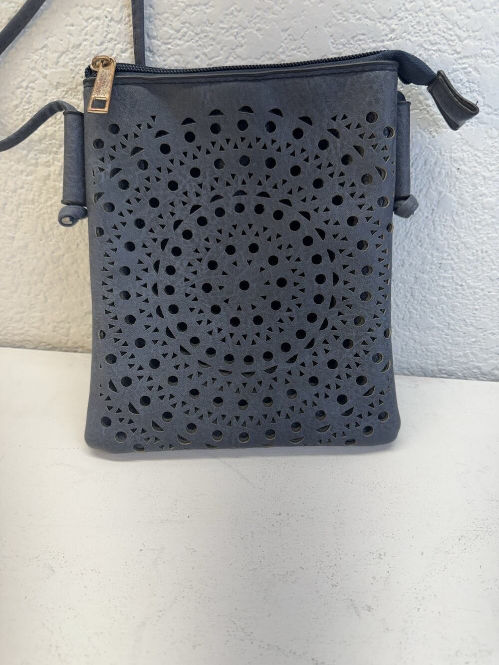 (283) Laser Cut Crossbody Bag Boho Festival‎ Purse Faux Leather Adjustable Strap